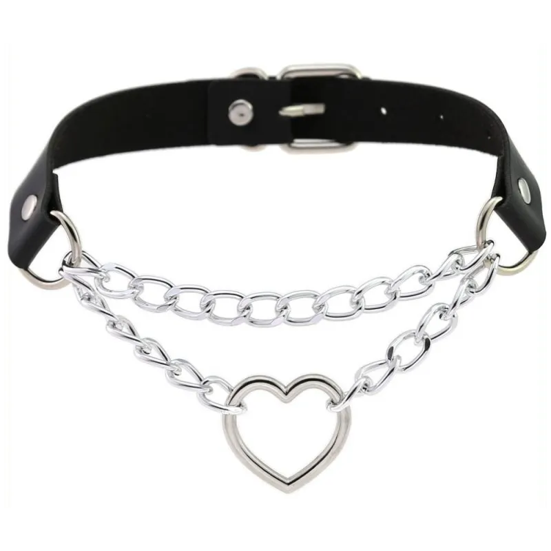Joy Jewels Metal Heart Collar With Chain BLACK